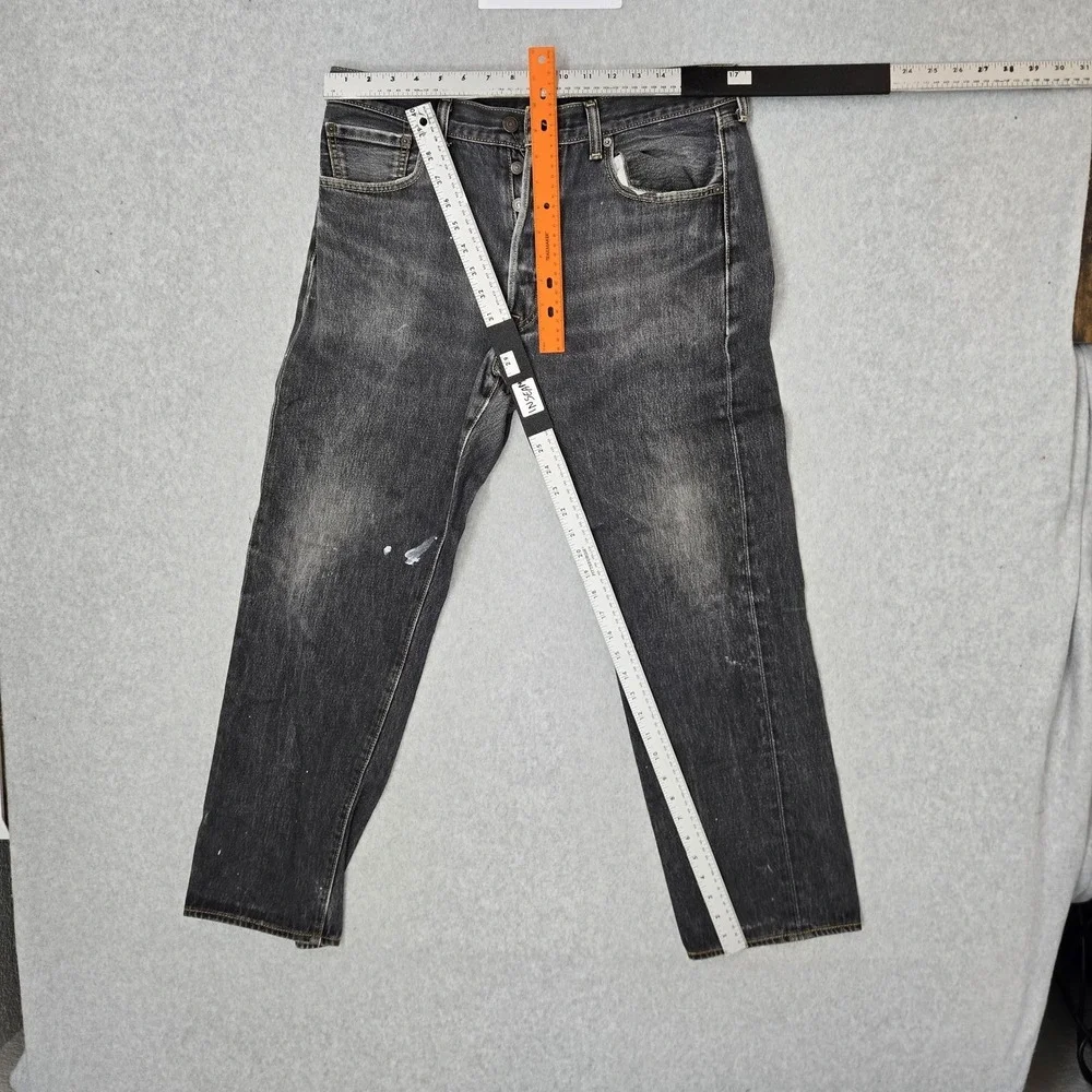 Levi's 501 Men Jeans 35X32 Gray Denim Original Fit Straight Leg Distressed READ